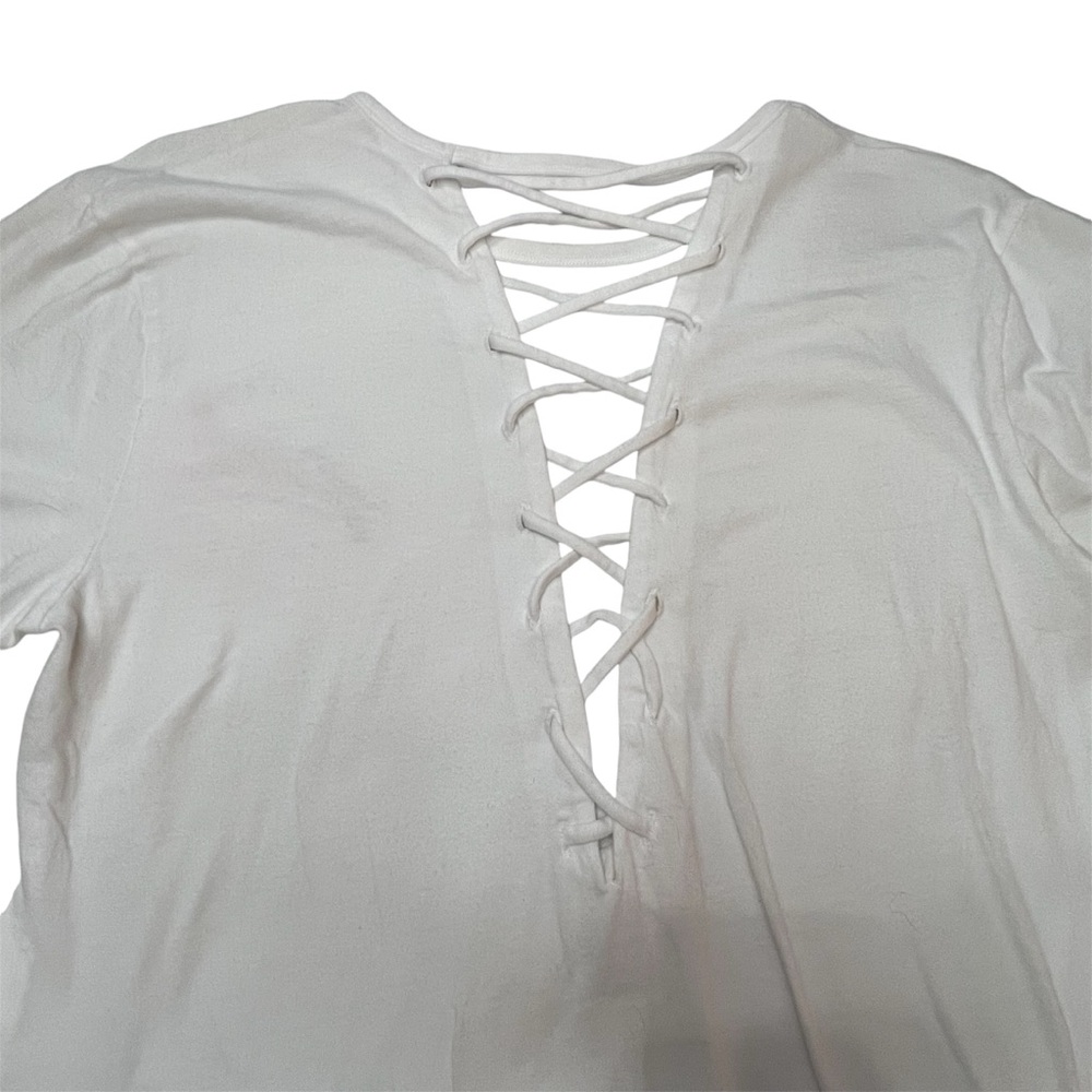 NWOT White Victoria Secret Pink XS Short Sleeve Top With Back Lacing - Picture 9 of 9